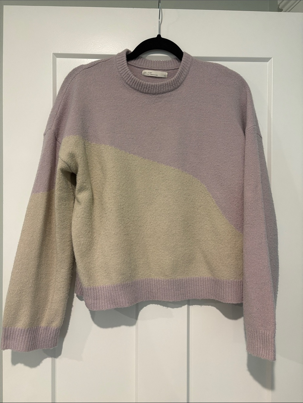 OAK + FORT Lavender and Cream Colorblock Crewneck Sweater